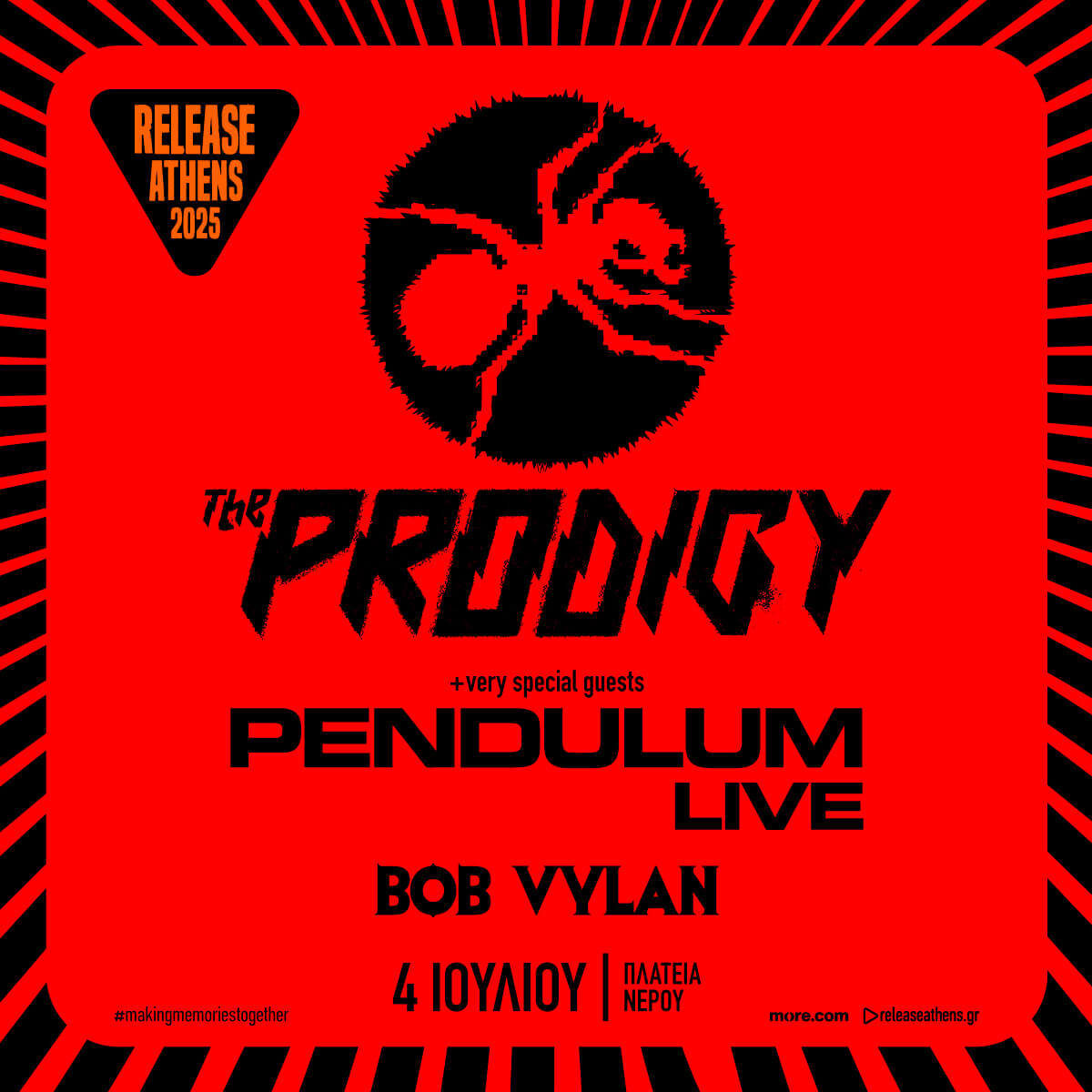 Αφίσα συναυλίας The Prodigy, Πλατεία Νερού, 04/07/25